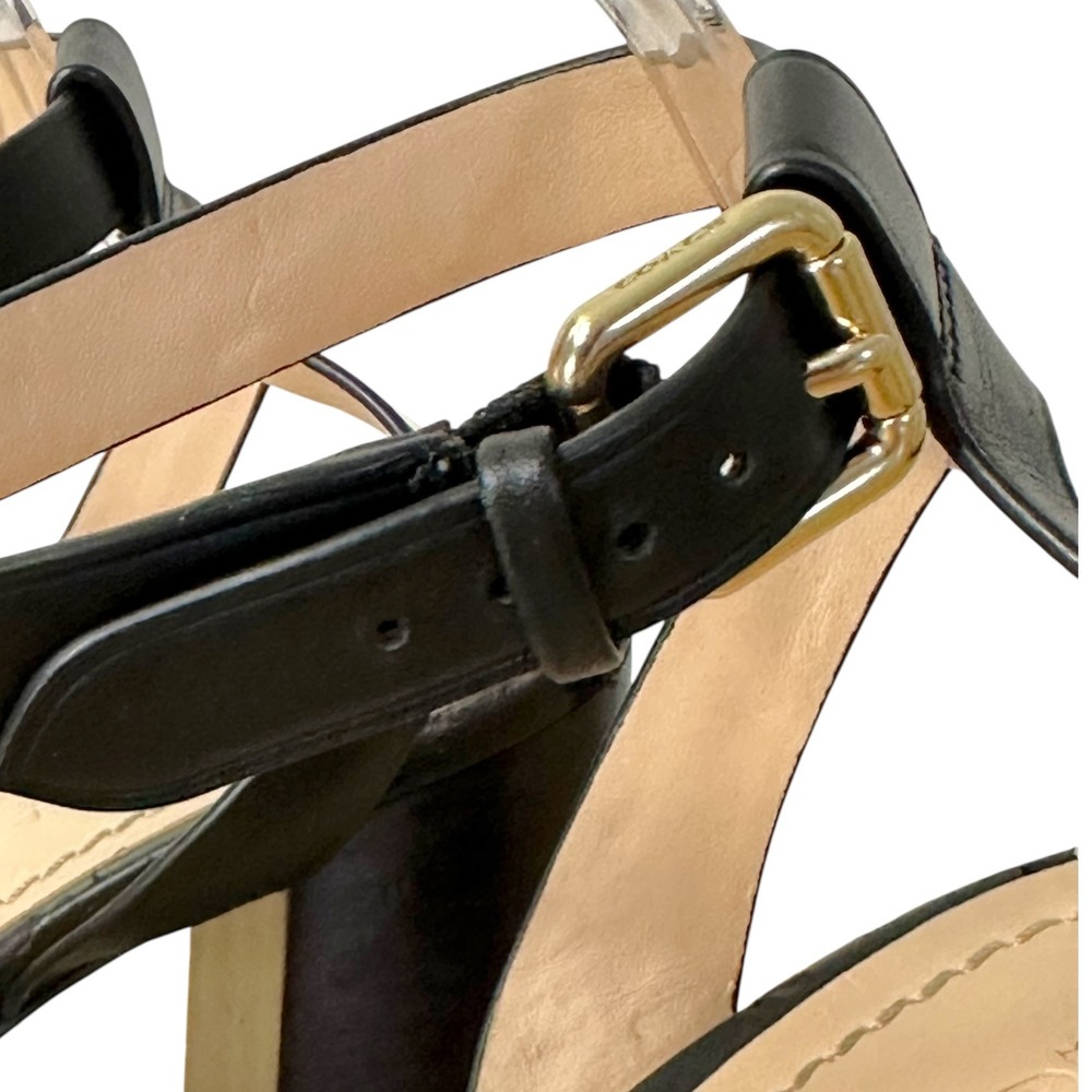 Coach Black Leather Block Heel Sandals Horse & Carriage Gold Hardware Womens 10 - Picture 12 of 16